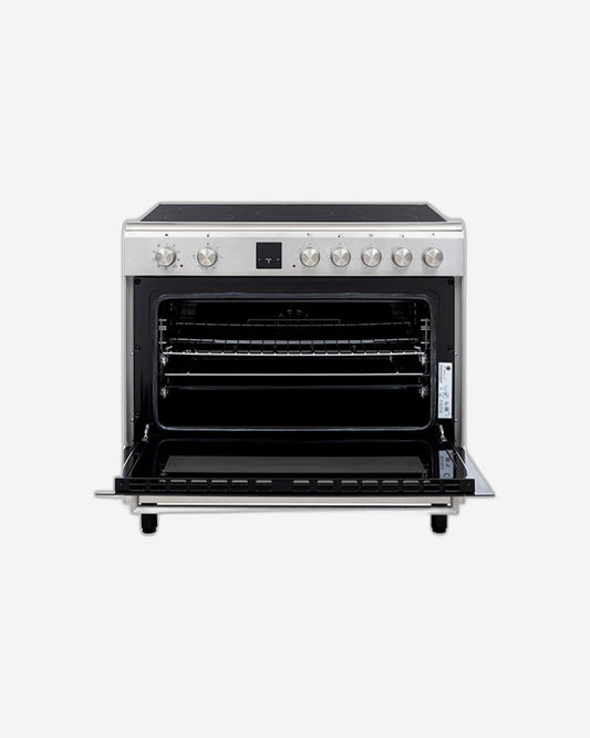 Hoover 90x60 CM Ceramic Cooker, 5 Cooking Zones, Fully Electric 90CM Cooking Range, Auto Ignition,Electric Multifunction Oven & Grill Cooling Fan, Steel Finish, Made in Turkey