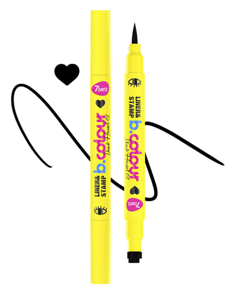 7DAYS CUTE Dual-Ended Eyeliner Pen with Heart Stamp - Waterproof Black Liquid Eyeliner