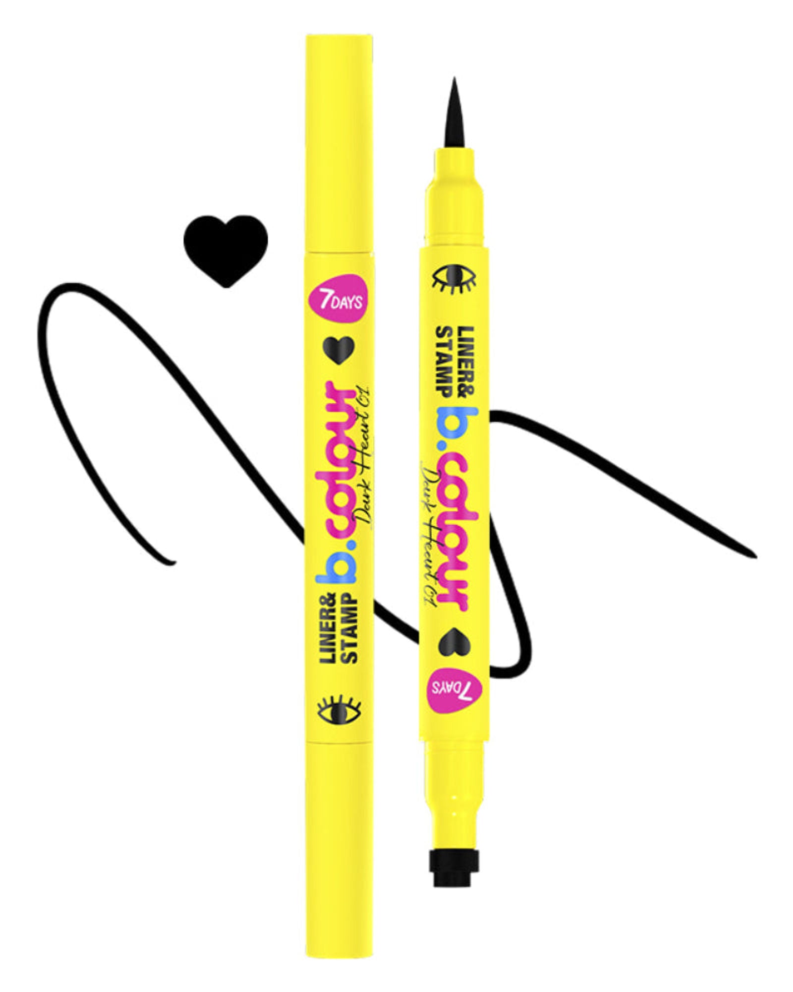7DAYS CUTE Dual-Ended Eyeliner Pen with Heart Stamp - Waterproof Black Liquid Eyeliner