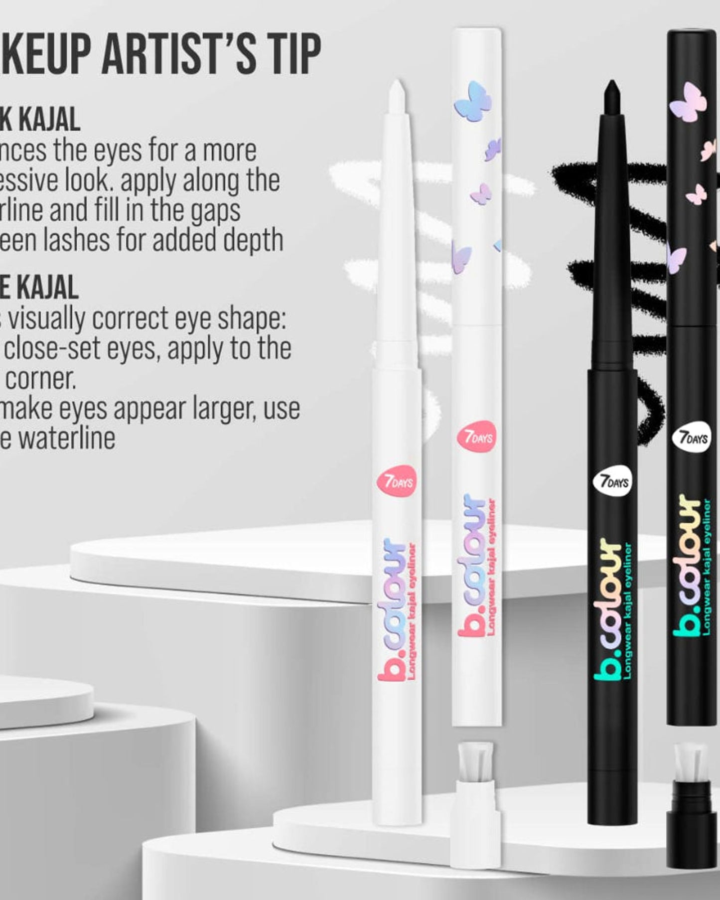 7DAYS B.COLOUR 3-in-1 Waterproof Eyeliner Pencil - White Kajal 01