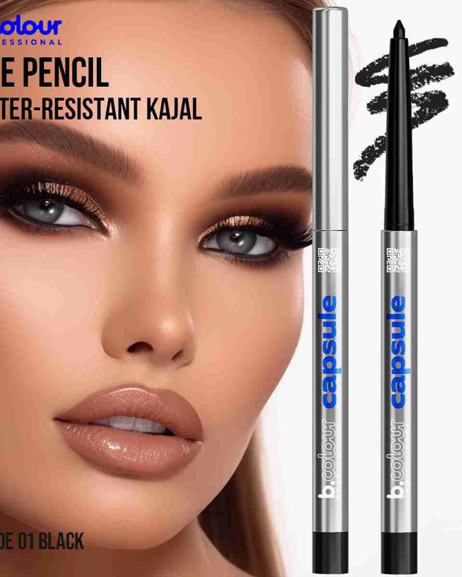 B.COLOUR PROFESSIONAL 01 Black Waterproof Kajal Eyeliner Pencil