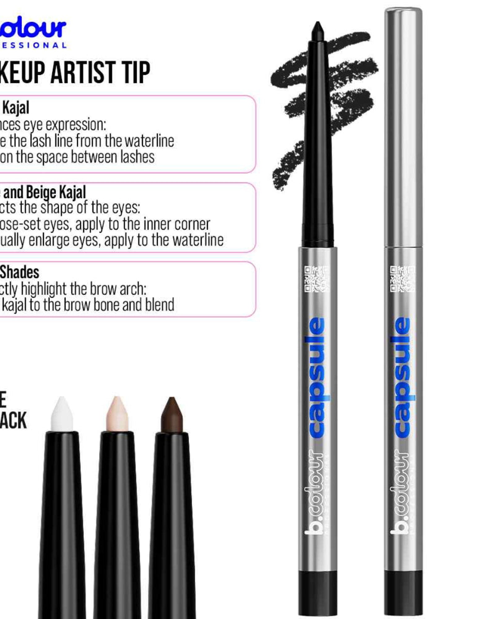 B.COLOUR PROFESSIONAL 01 Black Waterproof Kajal Eyeliner Pencil