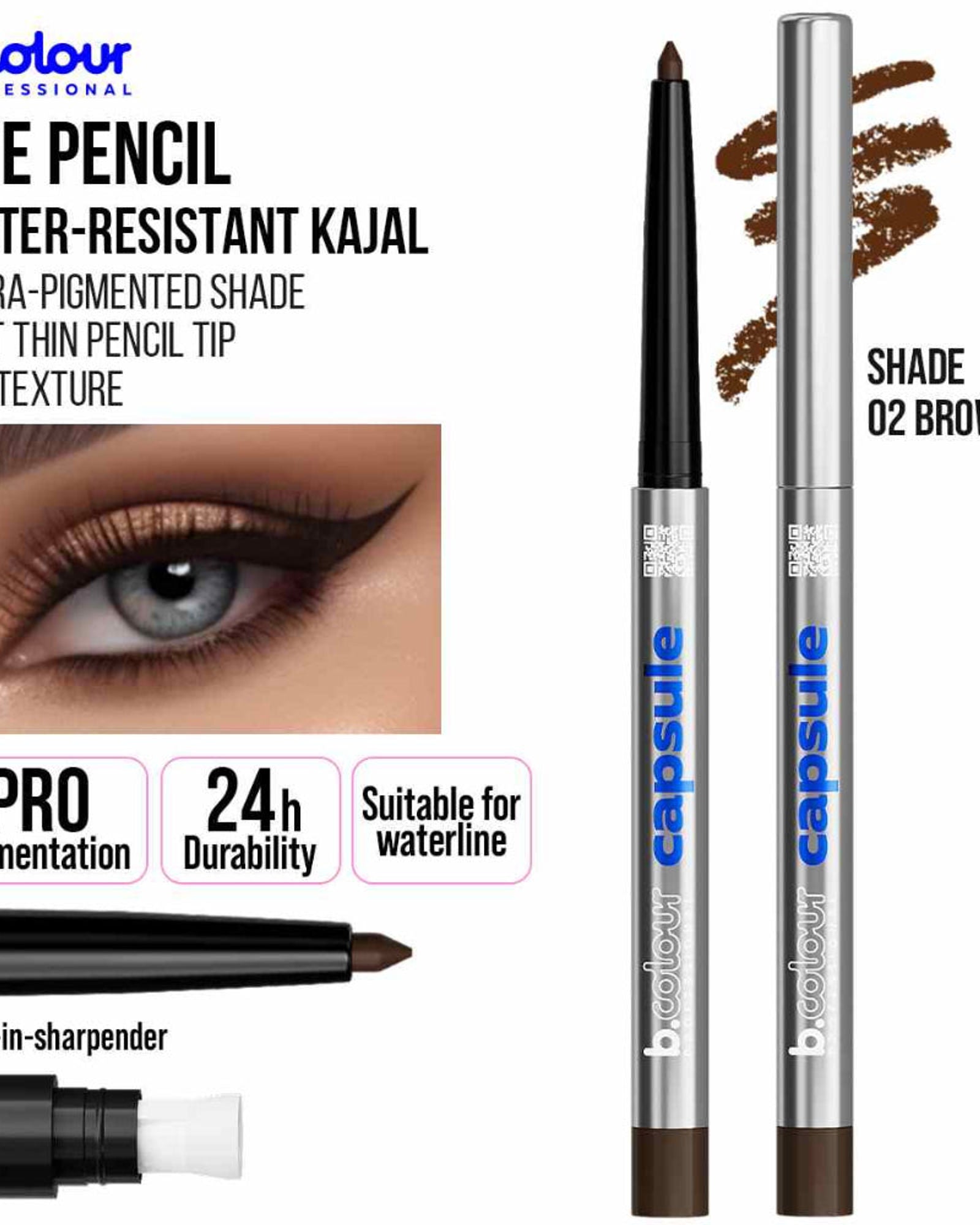B.COLOUR PROFESSIONAL 02 Brown Waterproof Kajal Eyeliner Pencil