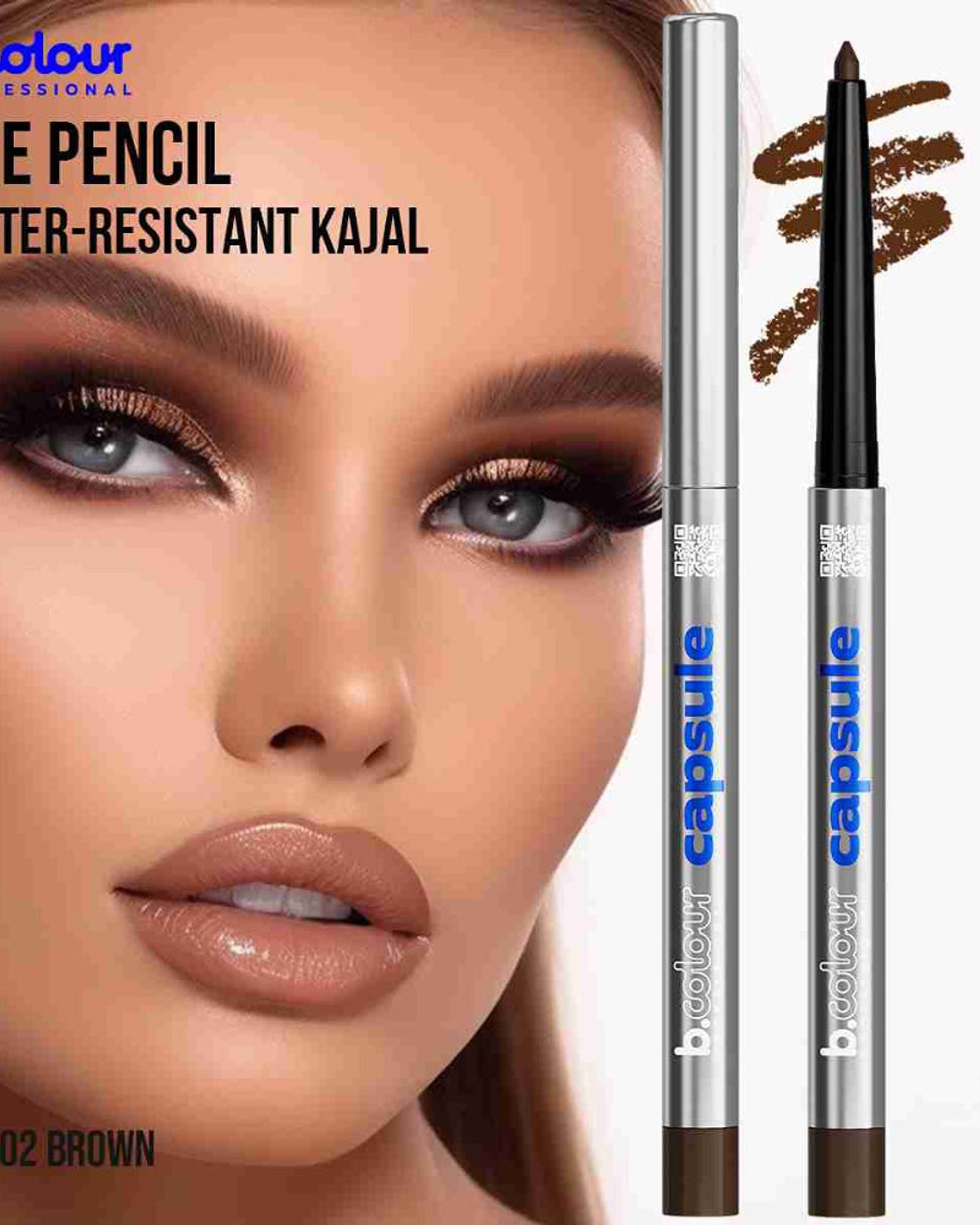 B.COLOUR PROFESSIONAL 02 Brown Waterproof Kajal Eyeliner Pencil