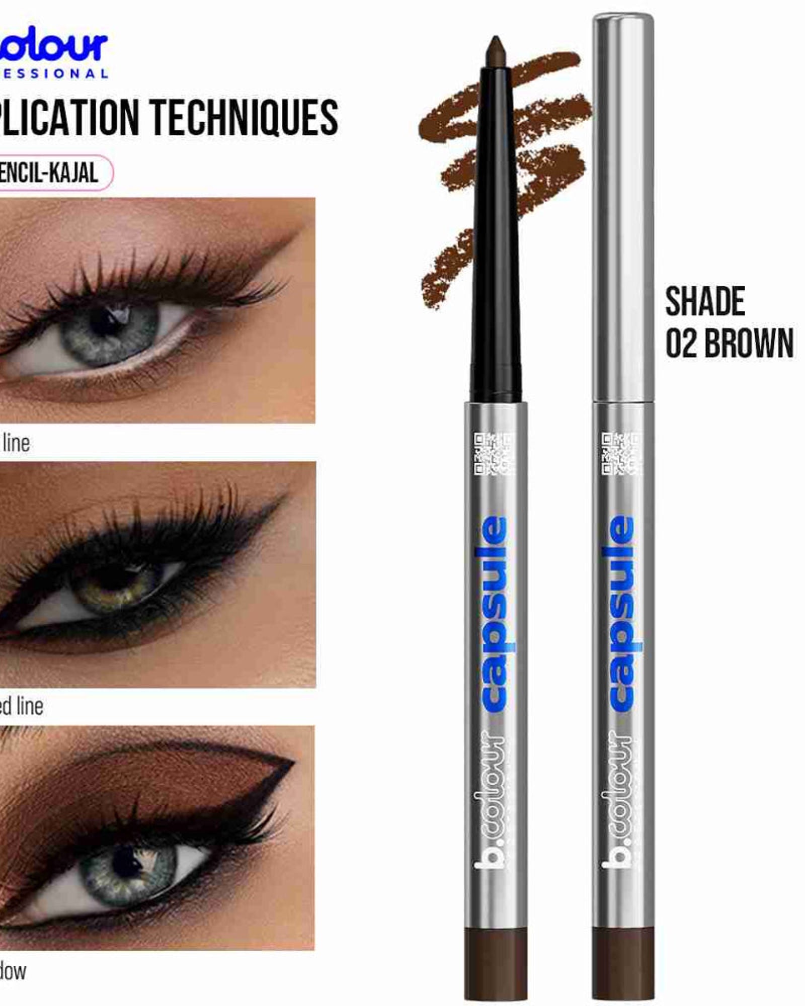 B.COLOUR PROFESSIONAL 02 Brown Waterproof Kajal Eyeliner Pencil