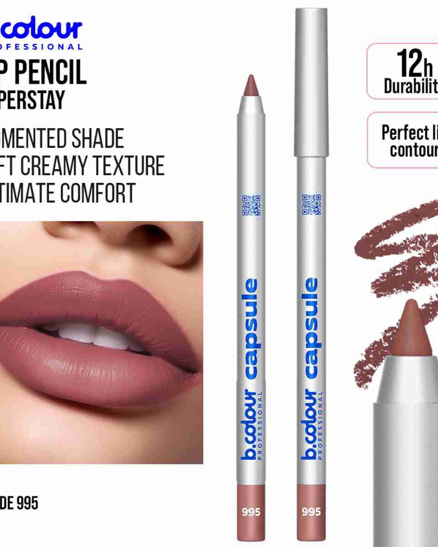 B.COLOUR PROFESSIONAL Lip Liner 995 - Long-Lasting Brown Matte Lip Pencil
