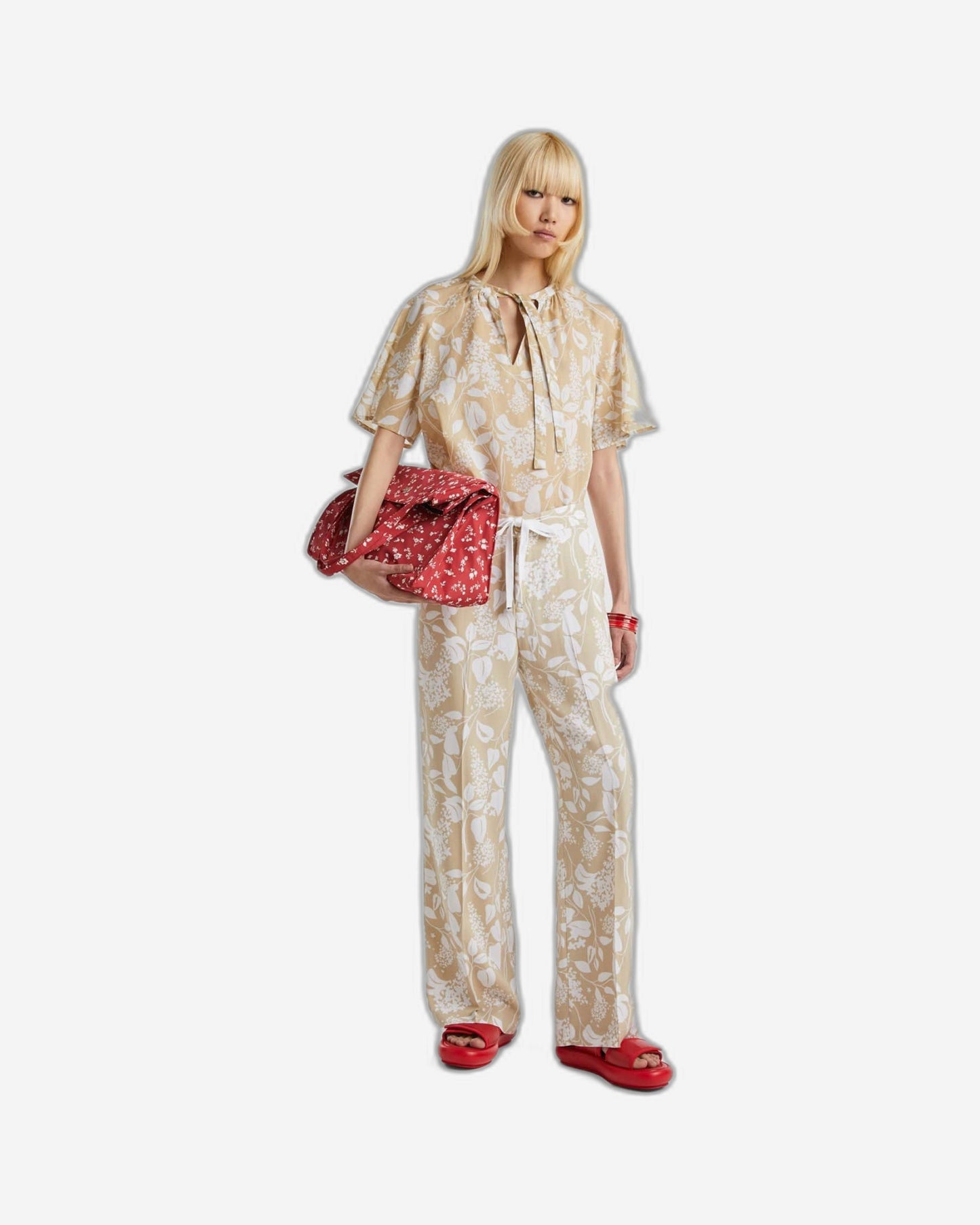 Printed trousers with drawstring