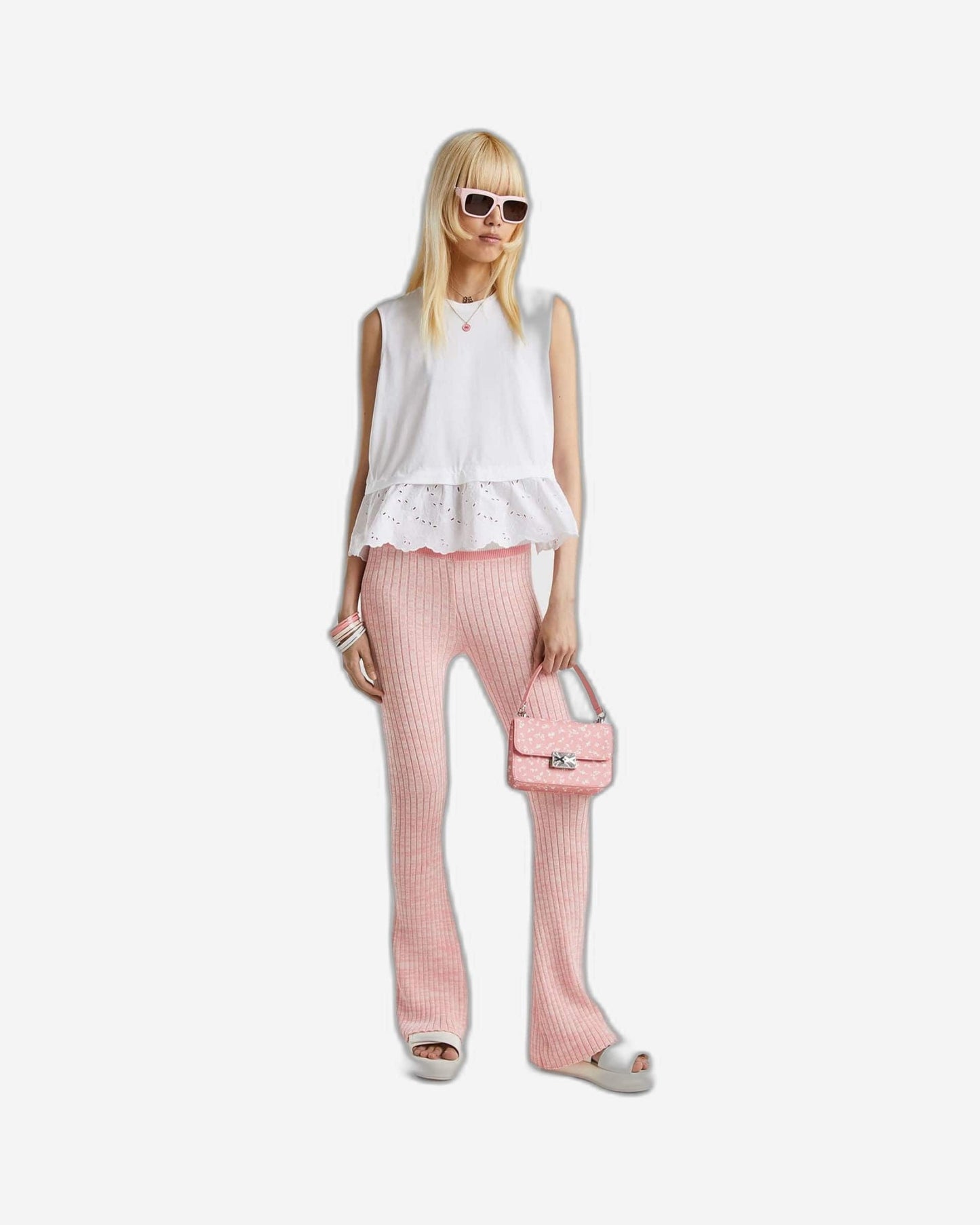 Tank top with broderie anglaise flounce