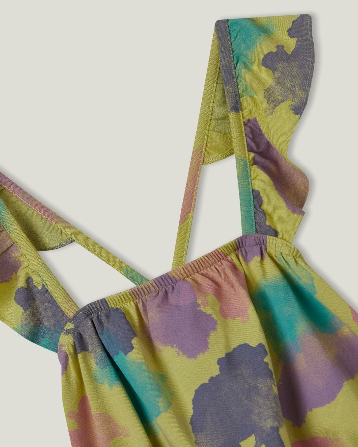 Tie-dye look crop top with rouches