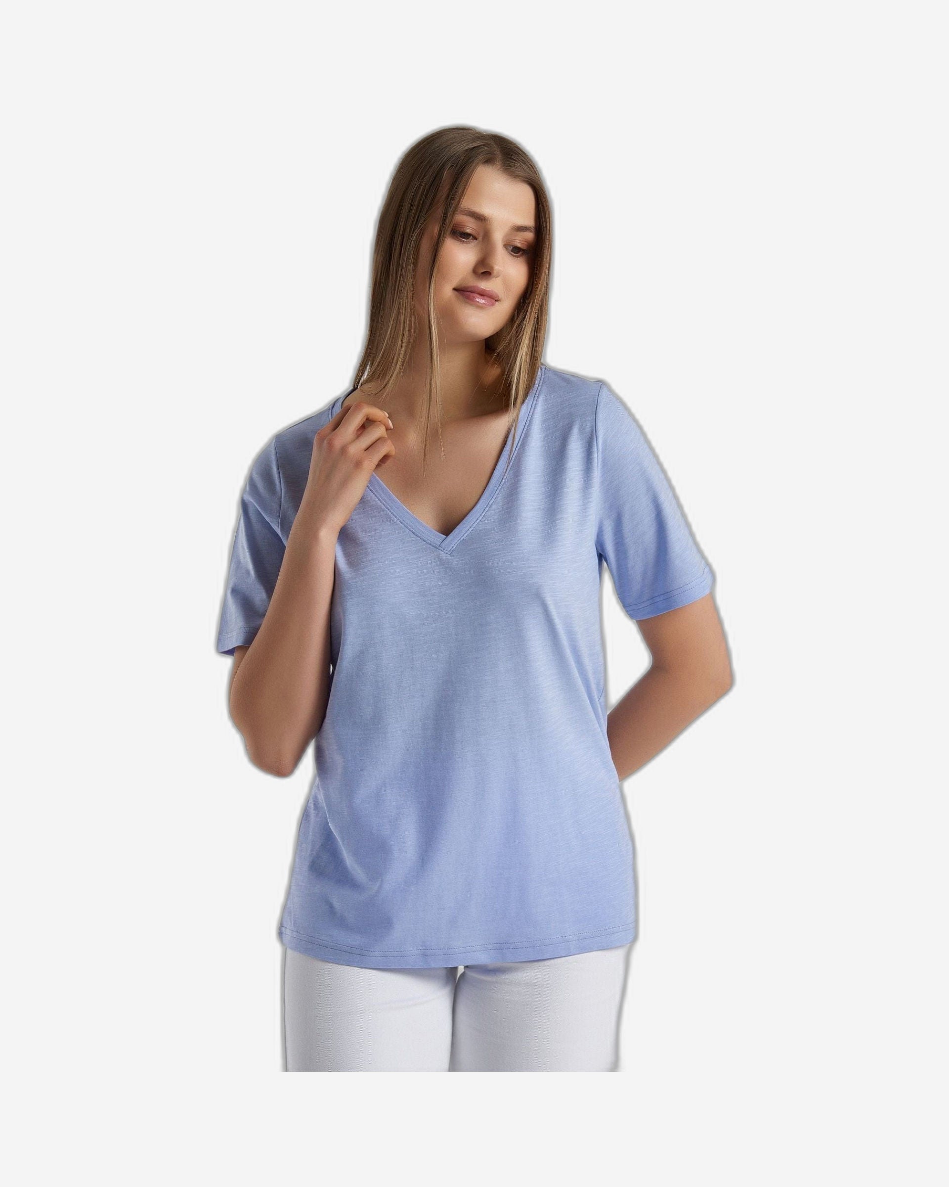 V-neck t-shirt in slub cotton