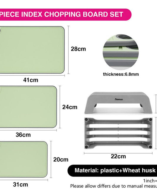 Fissman 3 Piece Chopping Boards 41X28 Cm. 36X24 Cm. 31X20 Cm With Holder Green Plastic+ Tpr