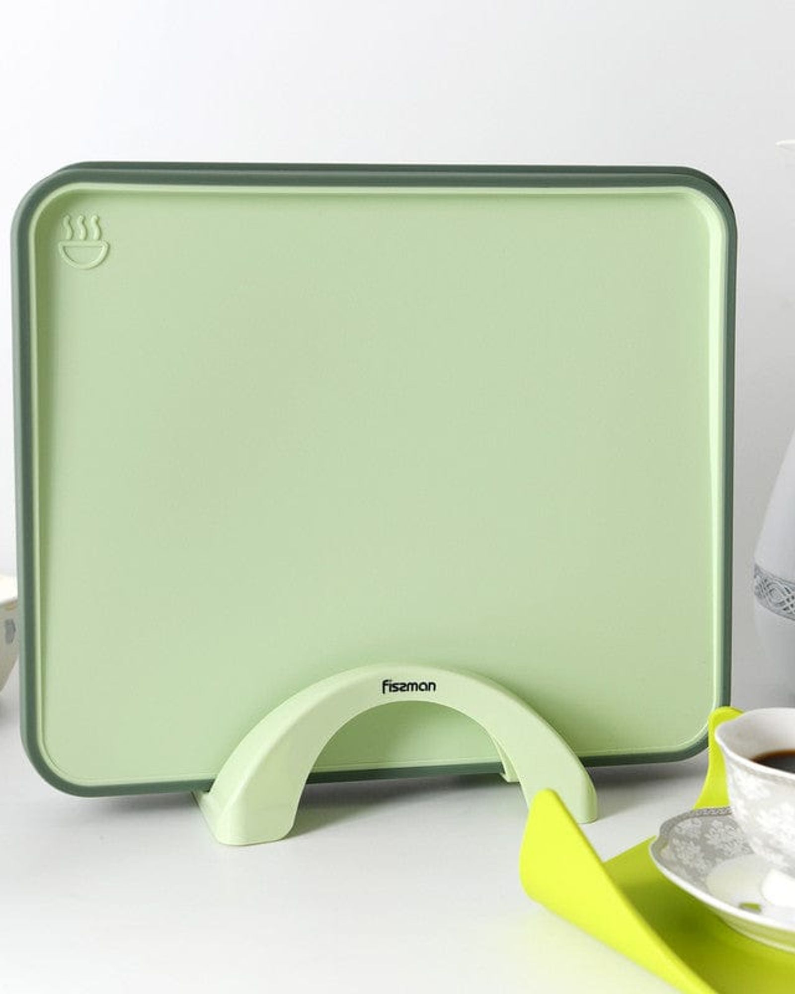 Fissman 2 Piece Index Chopping Boards 34X28 Cm With Holder Green Plastic+ Tpr