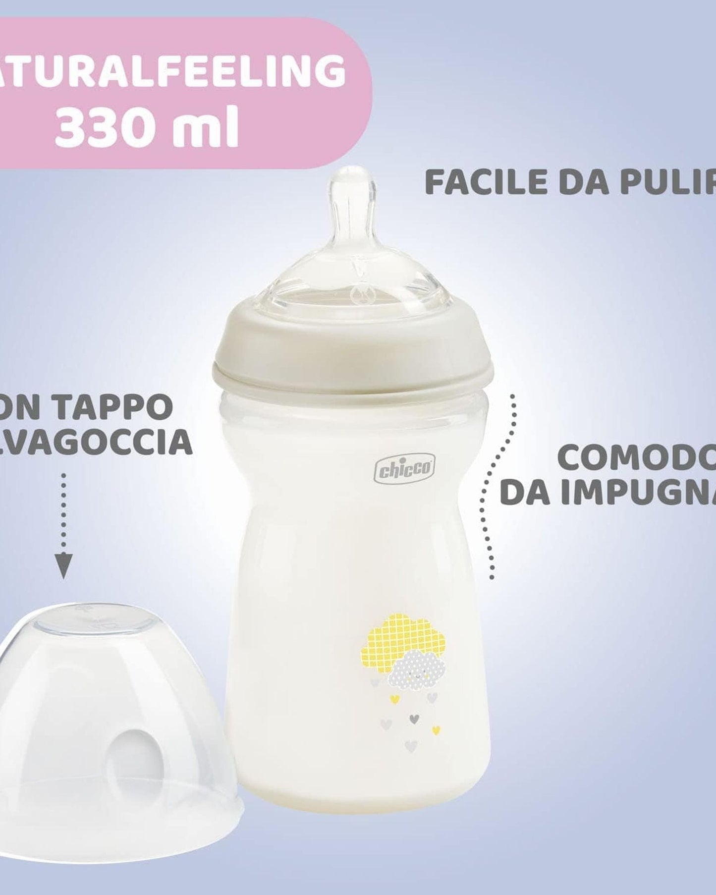 CHICCO NATURALFEELING BOTTLE 330ML FAST FLOW 6M+ SILICONE NEUTRAL