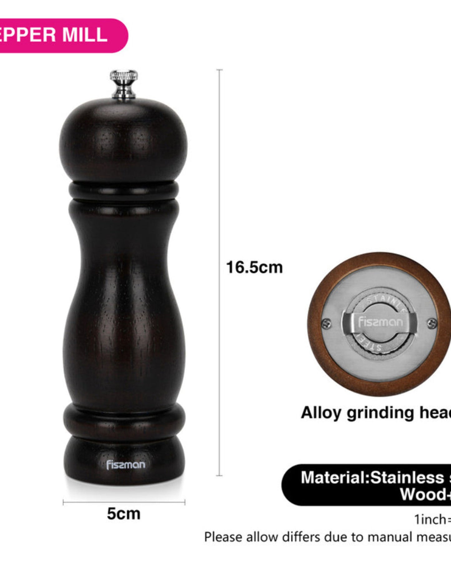 Fissman Salt & Pepper Mill Wooden Light Brown 21cm