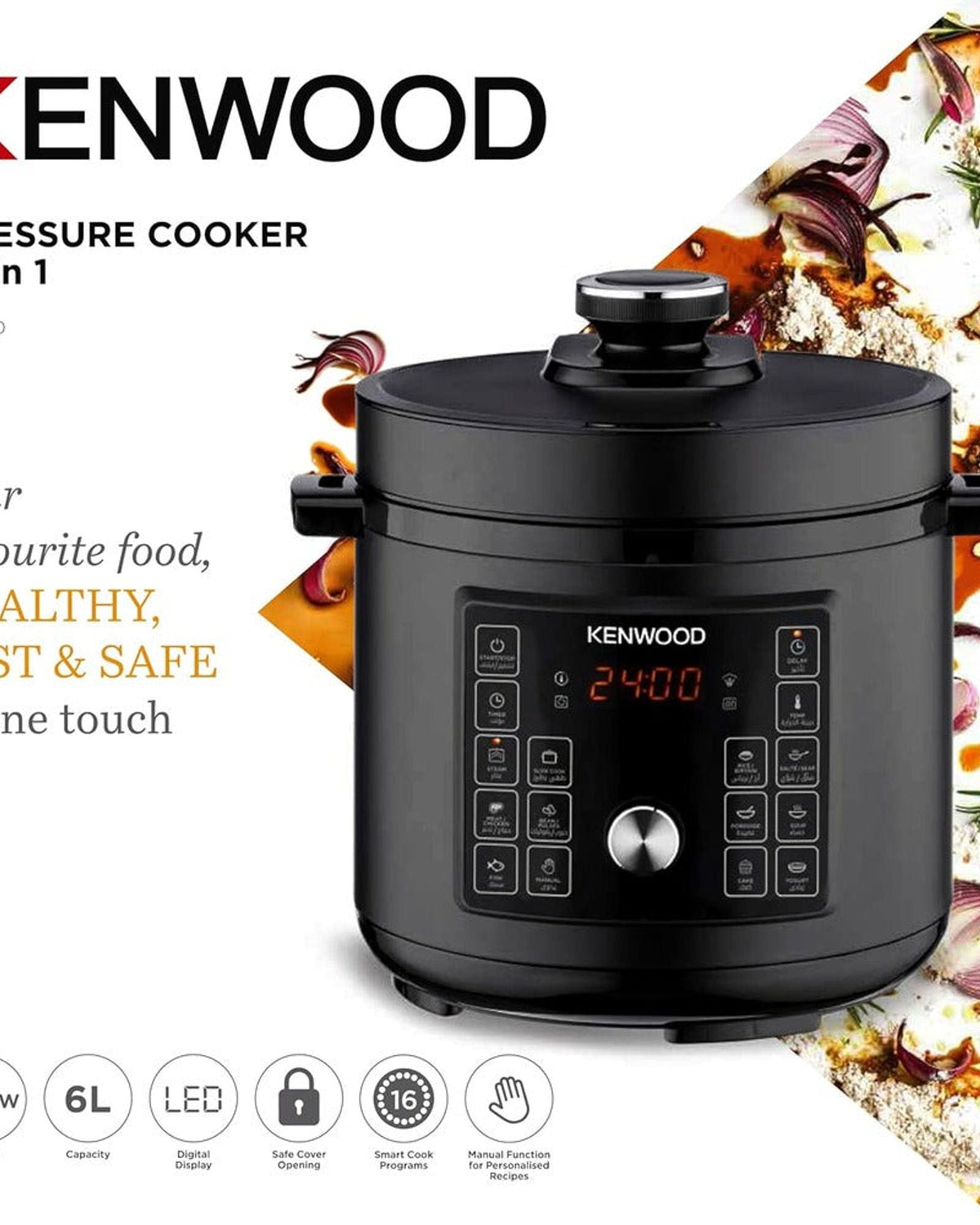 Kenwood Multicooker, 6 L, Black - PCM90.000BK (ESMA Certified)