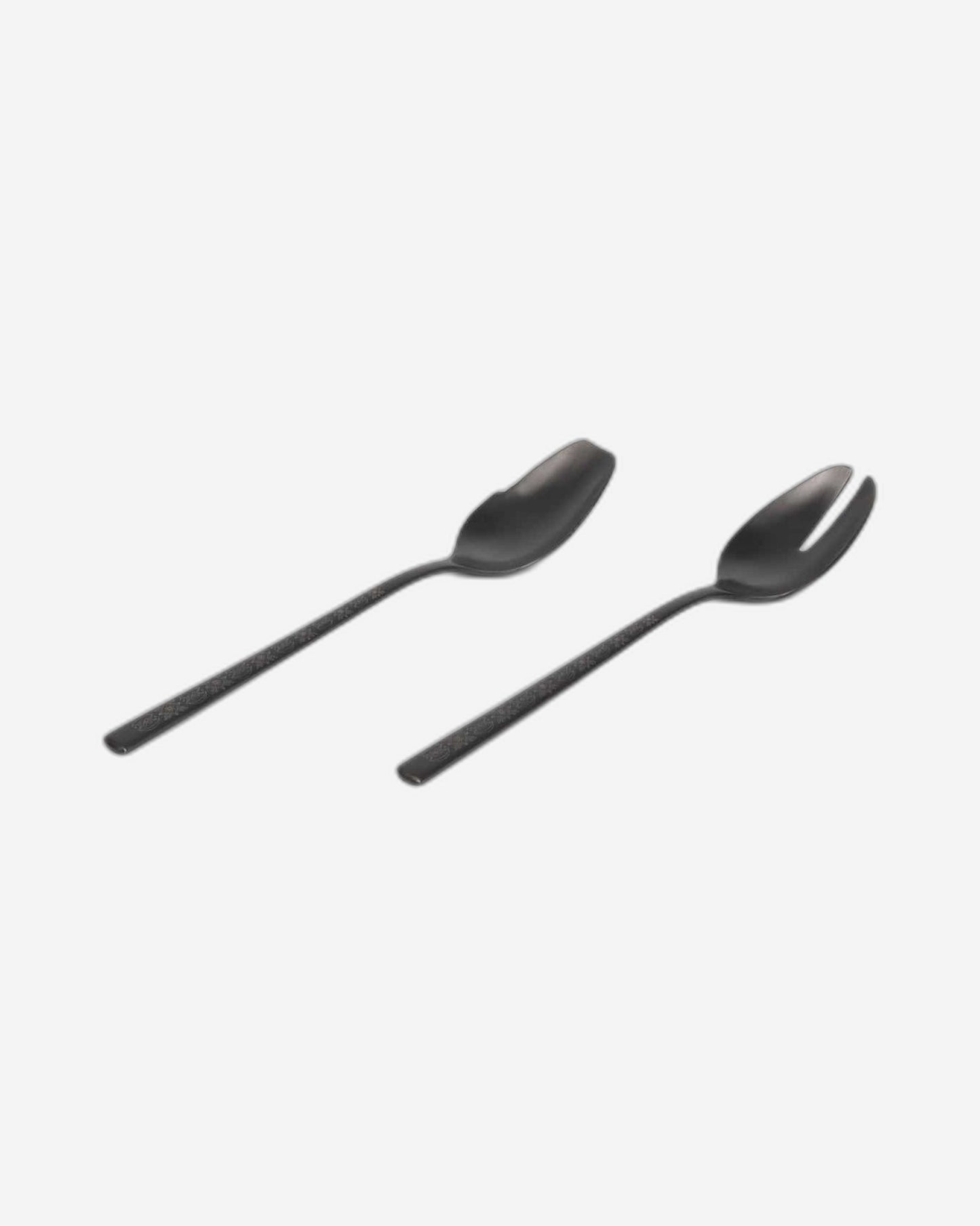 Belo Inox Obelisko Cutlery In Matt Black With Laser Engraved- Salad Serving 2P - Gift Box