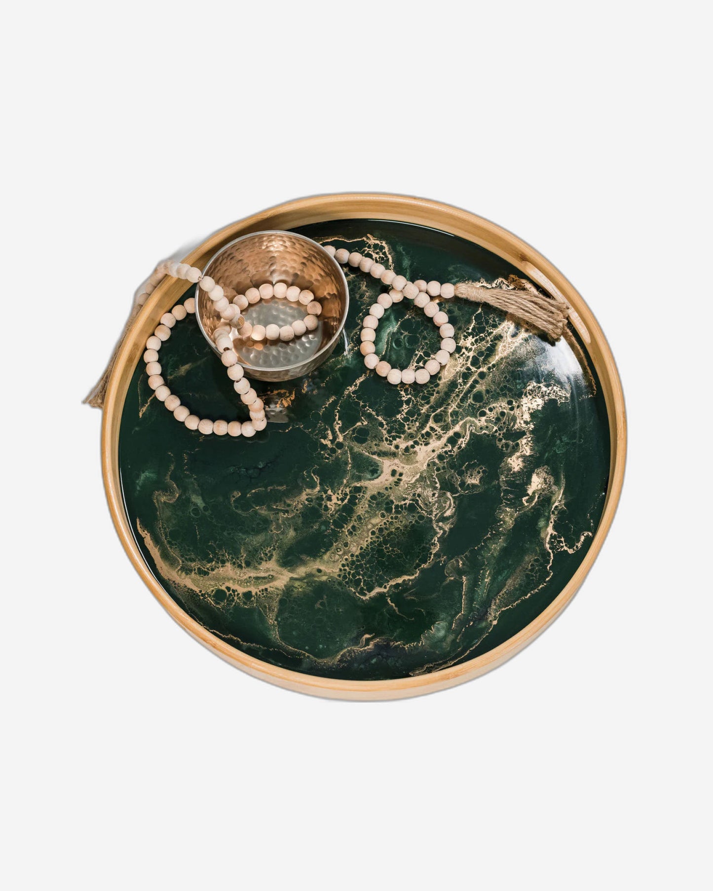 Lynn & Liana16 Round Bamboo Serving Tray Black Ember