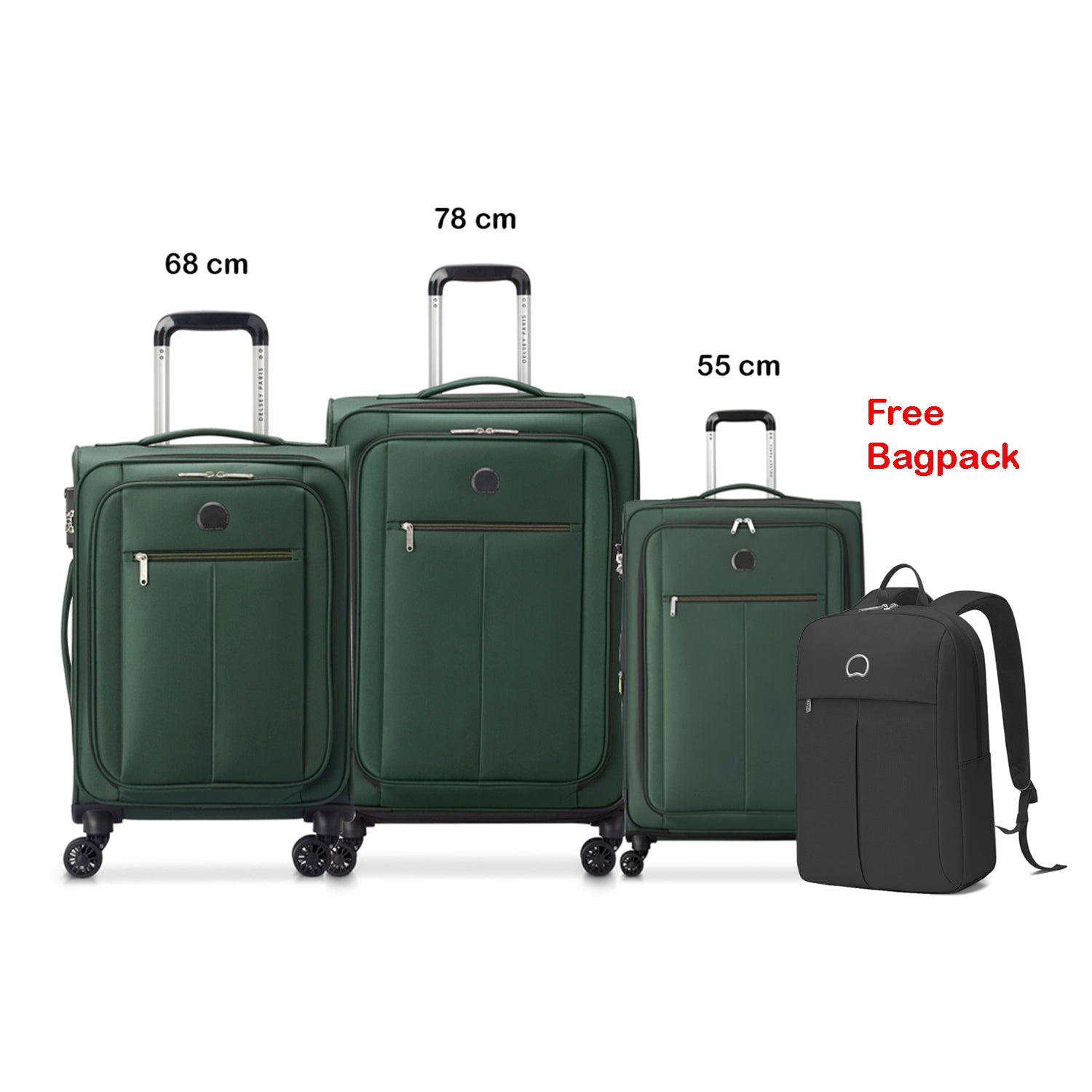 Delsey Paris Pin Up 6 3Piece Luggage Trolley Set + Free Agreable Backpack