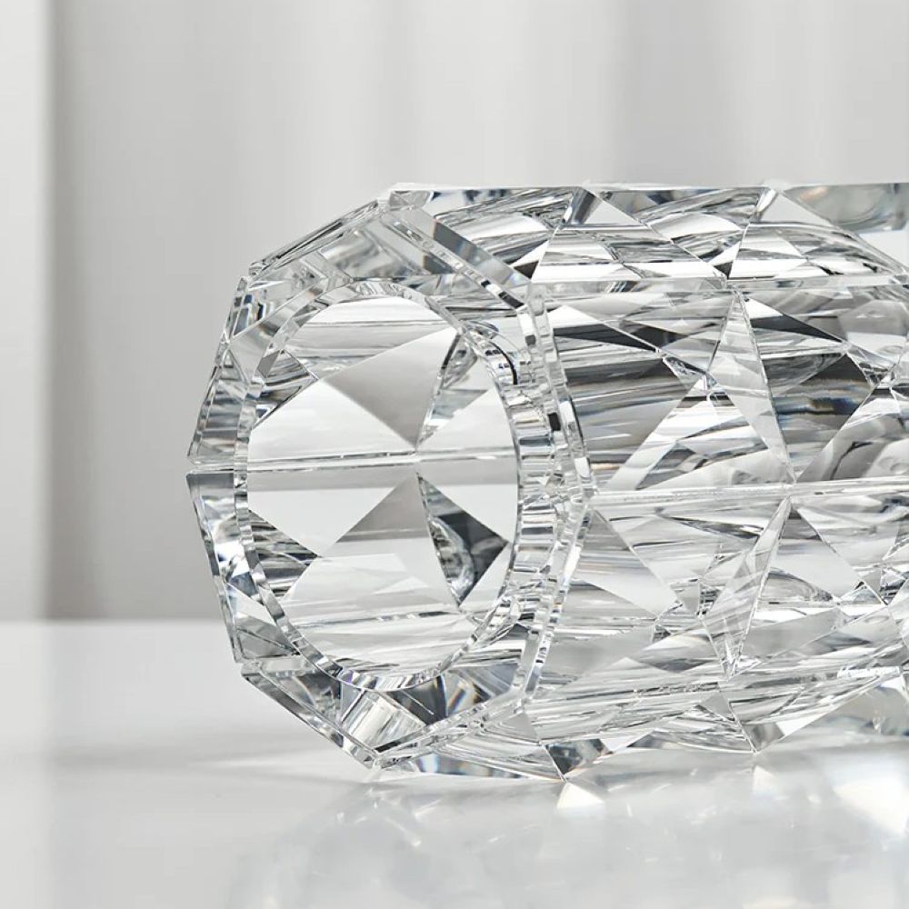 Winko Small Diamond Cut Round Vase 10cm Diamond X 16cm Handmade Lead Free K9 Crystal.