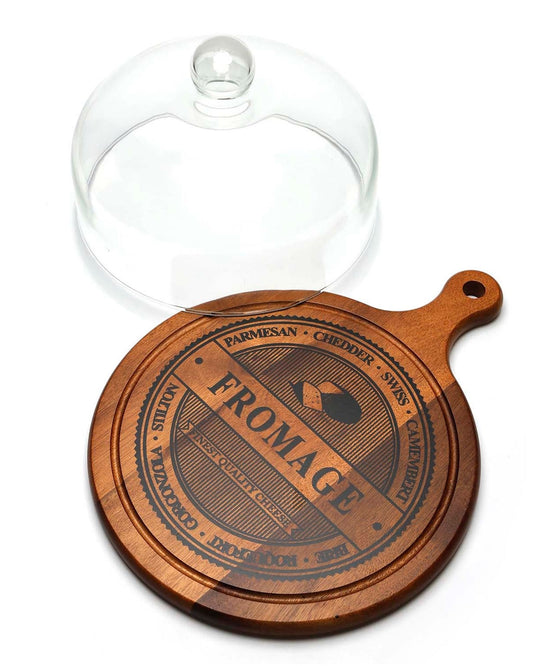 Home Fashion Acacia Wood/Glass Cheese Set