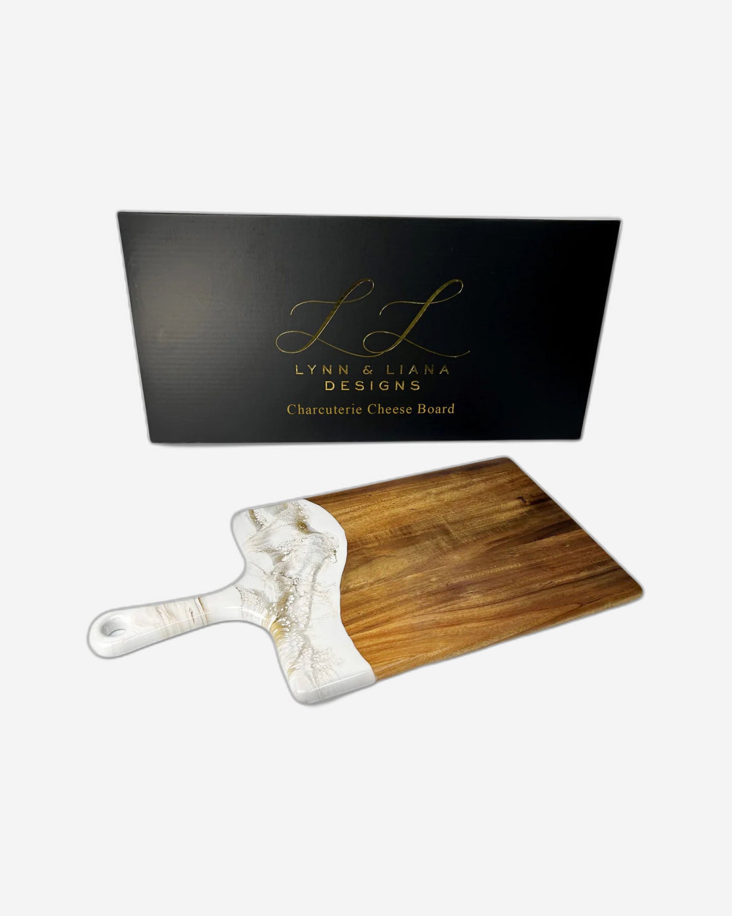 Lynn & Liana Medium Resin Accented Acacia Wood Board - Silver