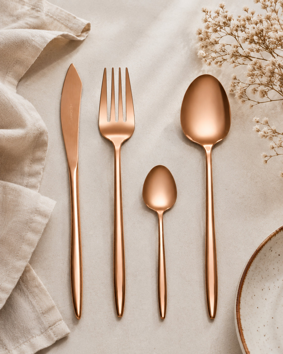 Herdmar Grace Mirror Polished Copper Pvd 24 Pc Cutlery Set