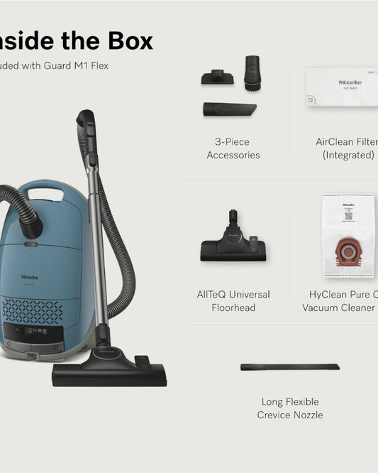 Miele Guard M1 Flex Bagged Cylinder Vacuum Cleaner with AirClean Filter, AllTeQ Universal Floorhead and Flexible Crevice Tool, LED Icon Display, in Nordic Blue