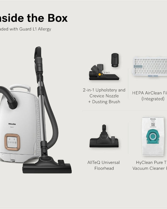 Miele Guard L1 Allergy Bagged Cylinder Vacuum Cleaner with Comfortable Handle Control, HEPA AirClean Filter, AllTeQ Universal Floorhead, LED Display Panel, in Brilliant White