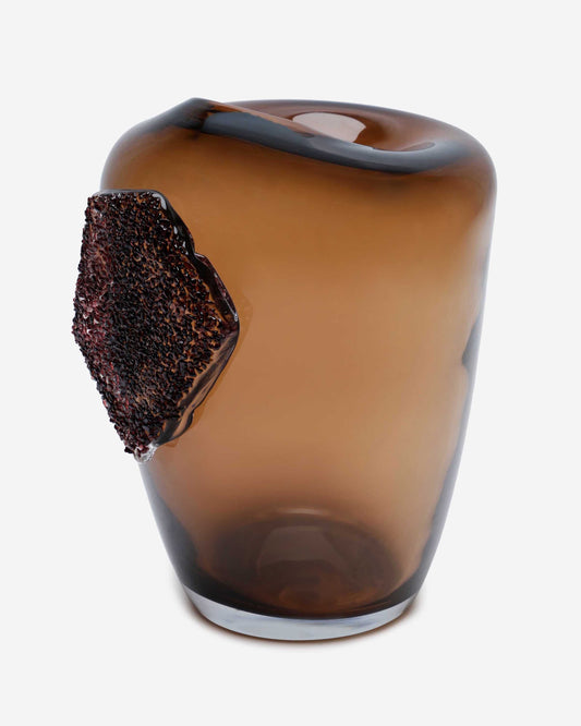 Dalian Glory Brown Vase With Glass Block -S