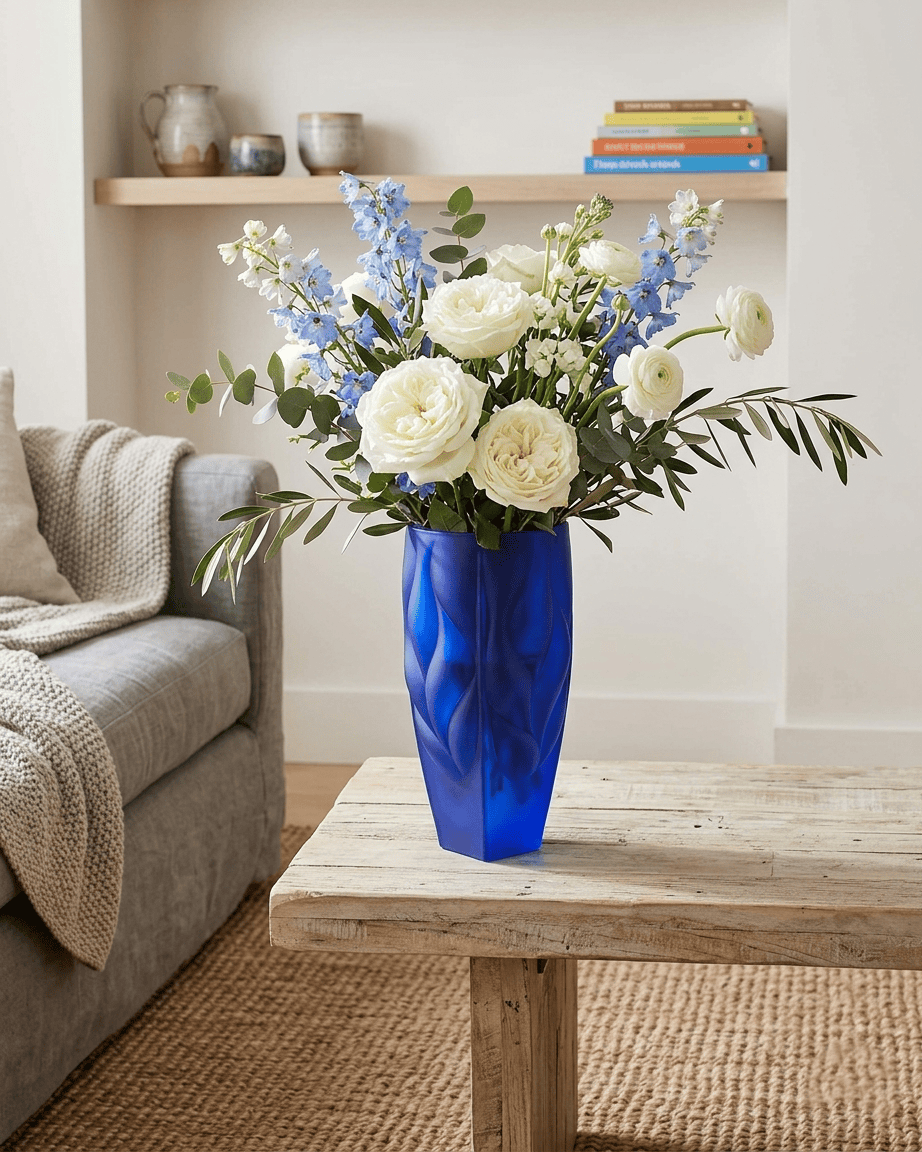 Bohemia Bamboo Vase Type 2 Non Lead With Blue Satin