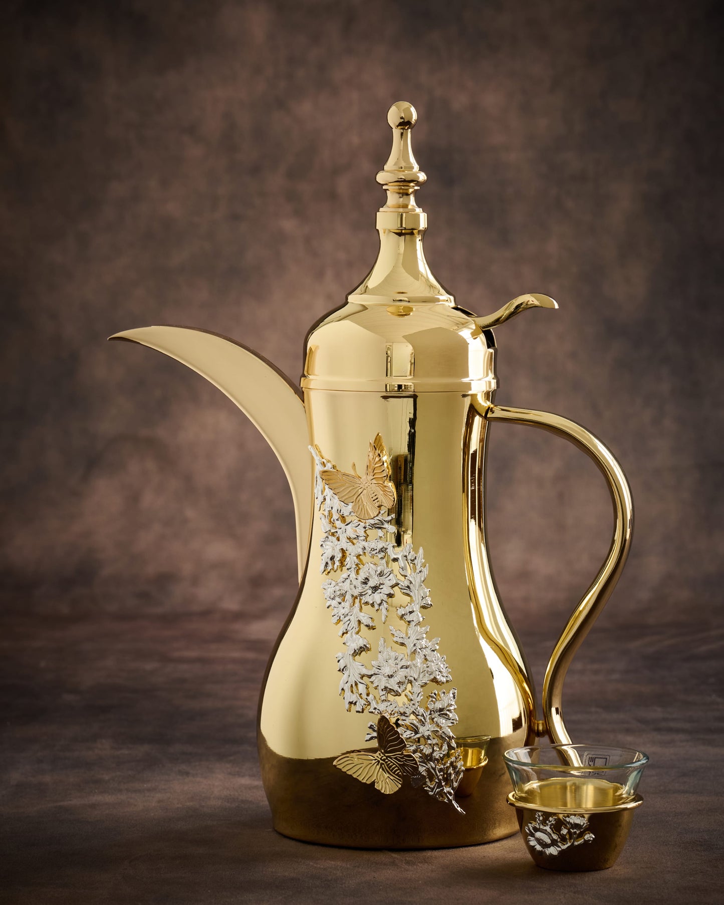 Pantazelos Dallah Thermos with Flow Decor, One-Side Decor, Butterfly Knob & Simple Handle