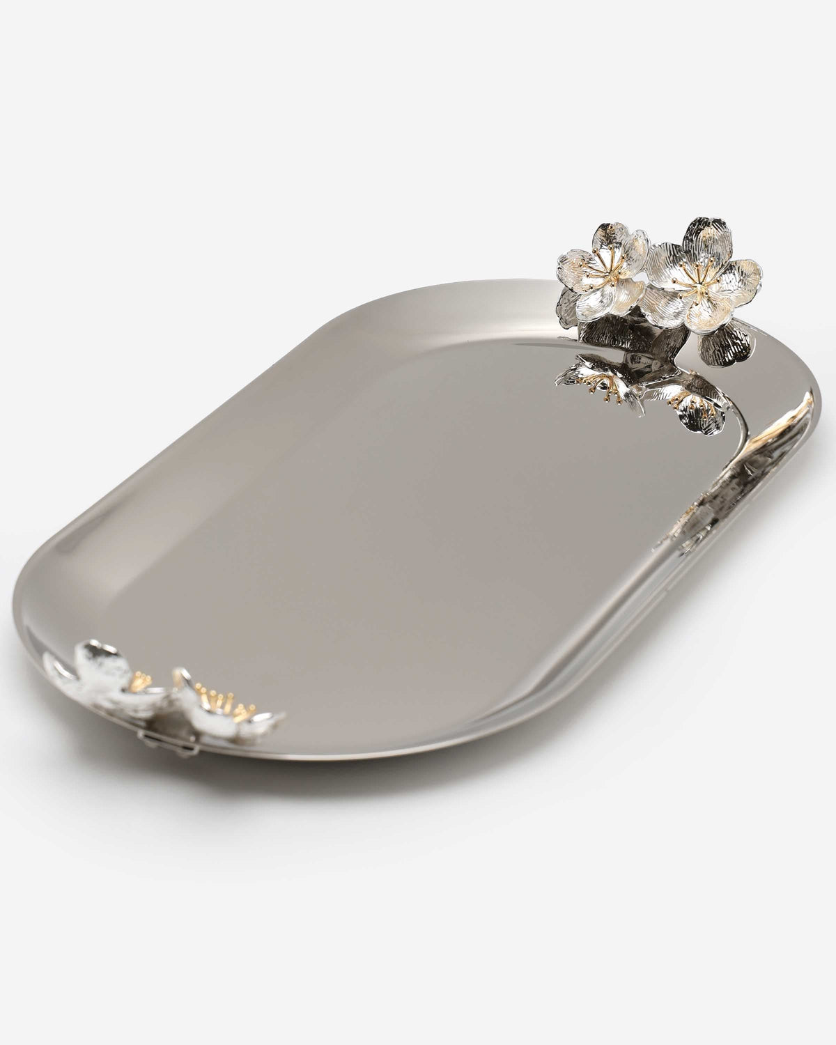 Winko Large Silver Tray With Plum Blossom Deco Handles