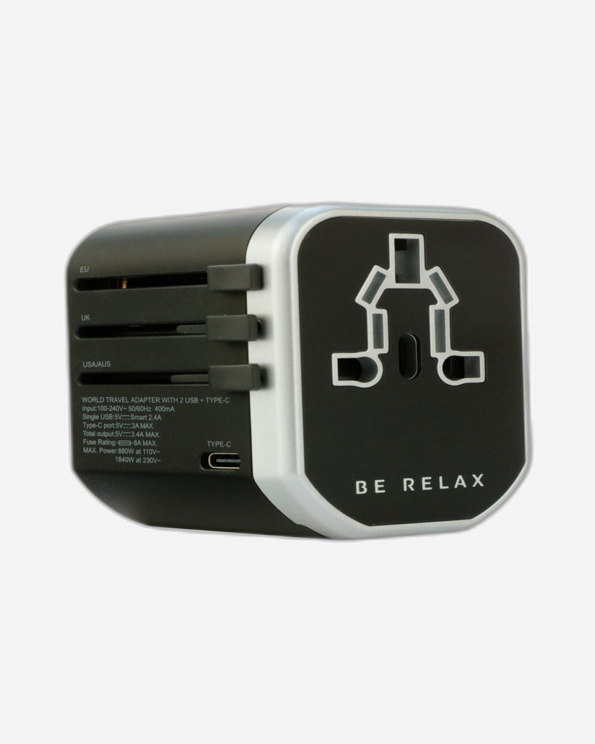Be Relax Worldwide Travel Adapter Type-C - Black