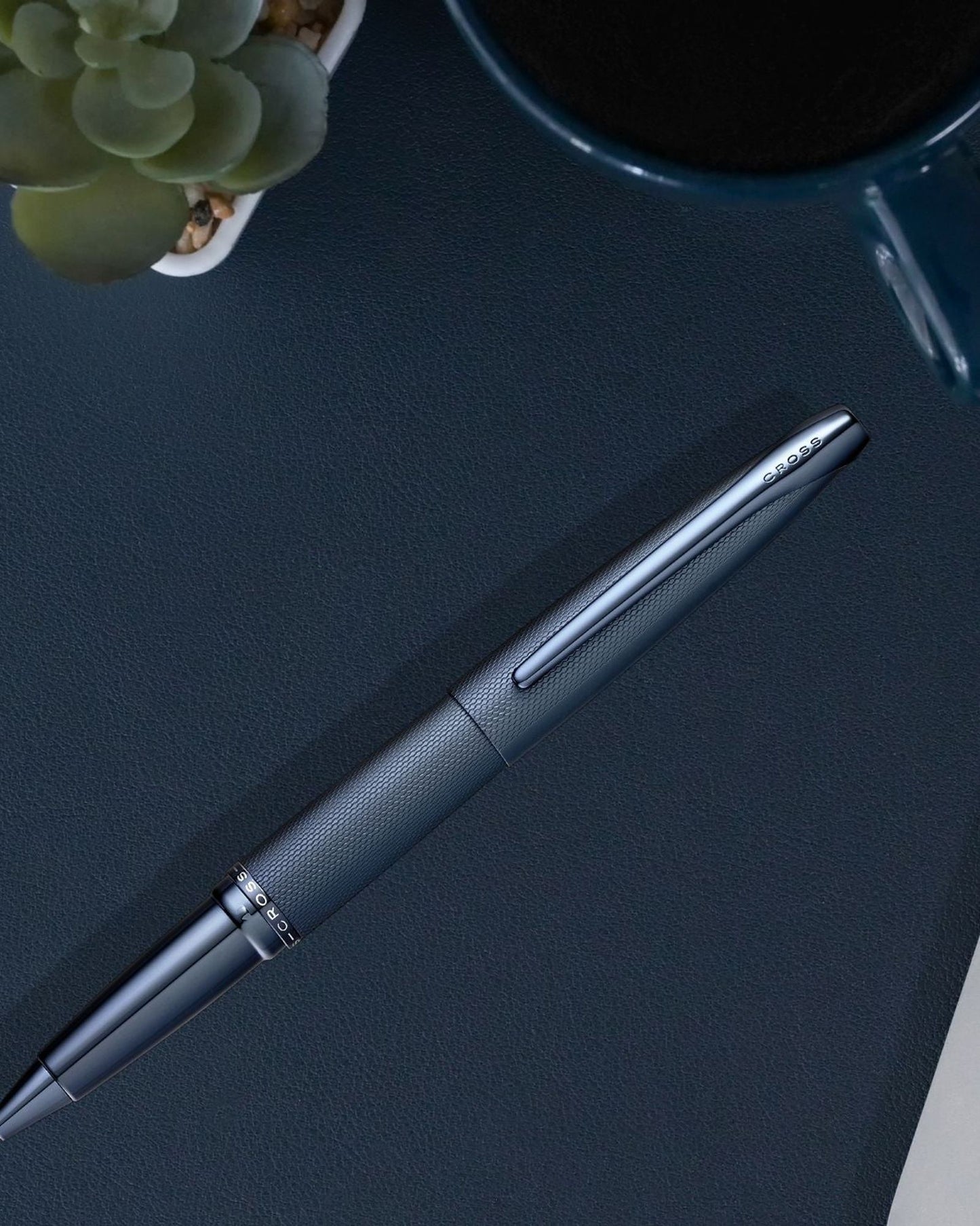 Cross Atx® Dark Blue Pvd Etched Diamond Pattern With Polished Dark Blue Pvd Appointments Selectip® Rollerball Pen - 885-45
