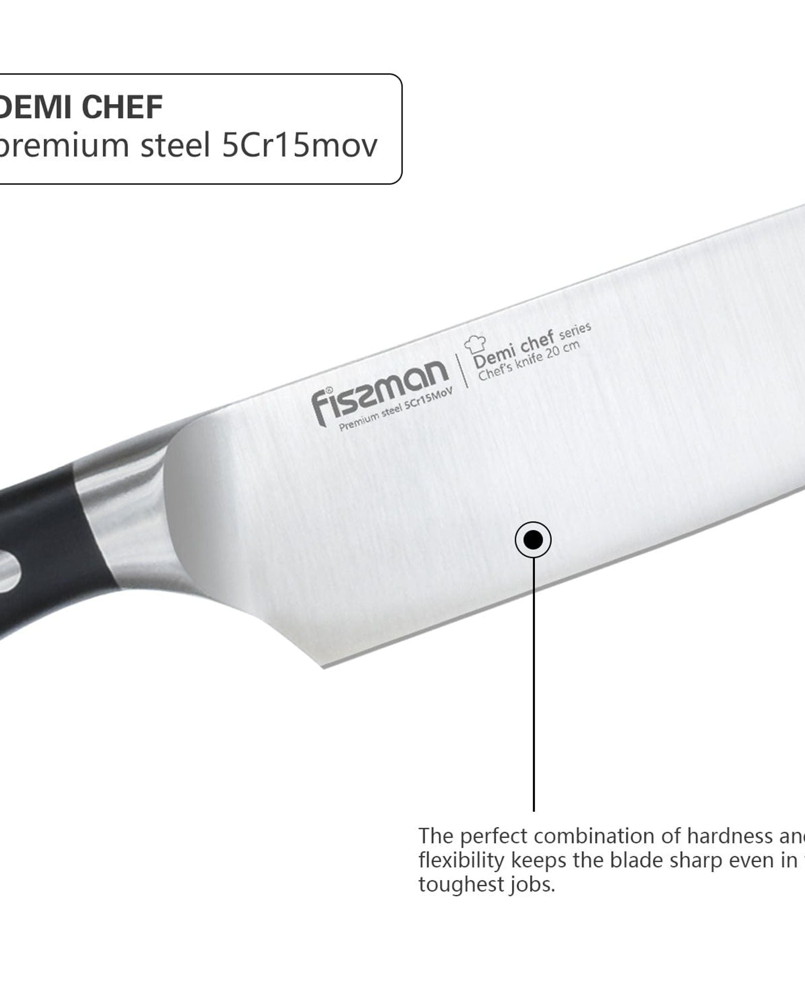 Fissman Chef Knife 8inch Black/Silver Coloured Non Stick Stainless Steel