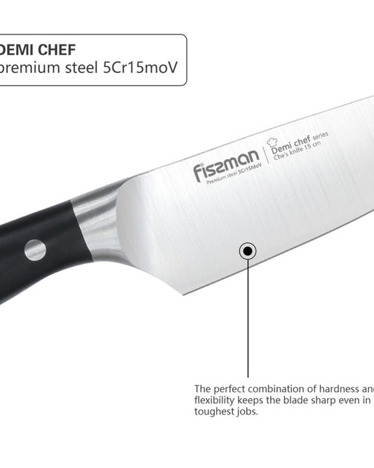 Fissman Coloured Non Stick Stainless Steel Chef Knife Black/Silver 6inch