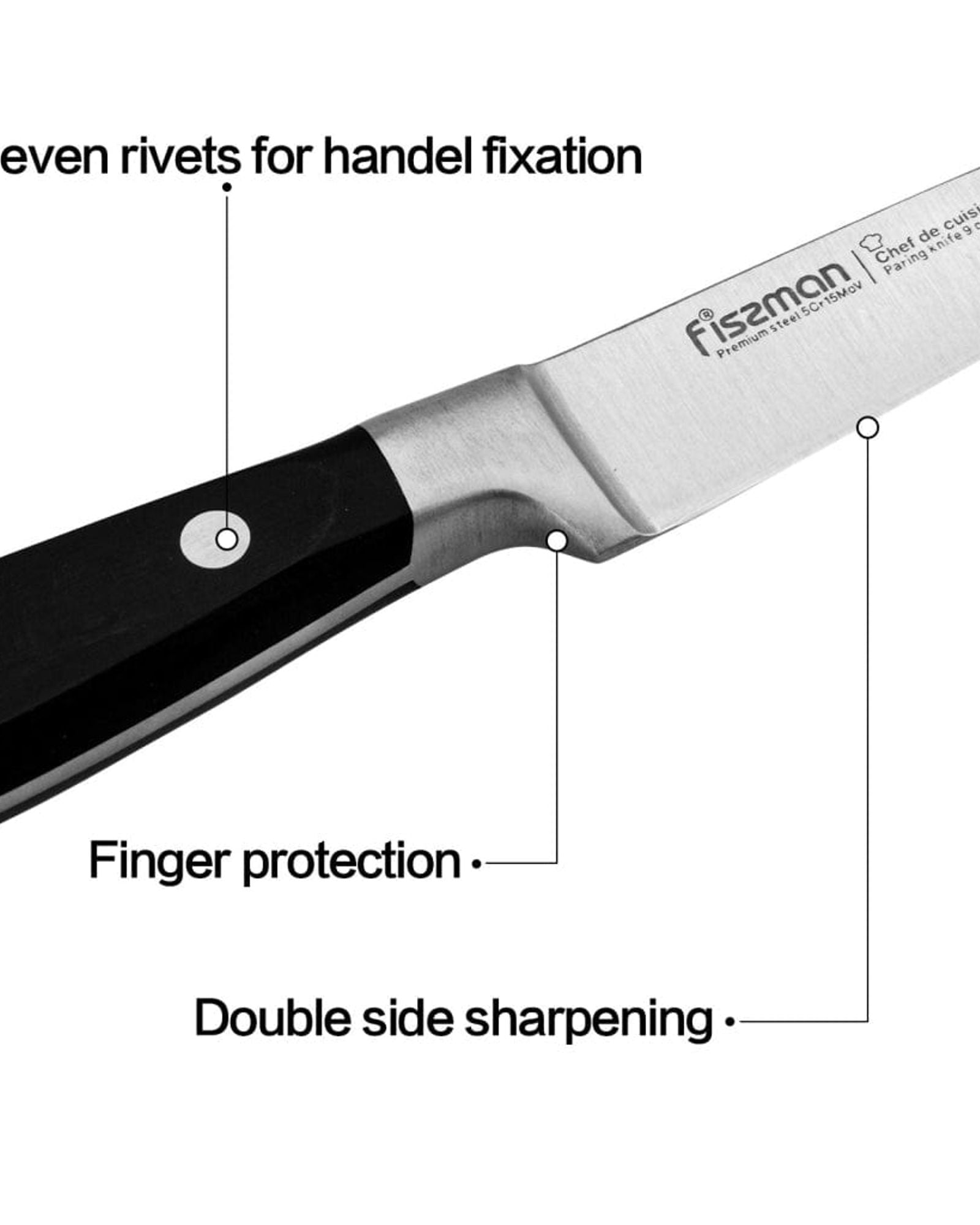 Fissman Paring Knife Chef De Cuisine Series 3.5 Inch 5Cr15Mov Blade Black 28x1.3x6.6cm