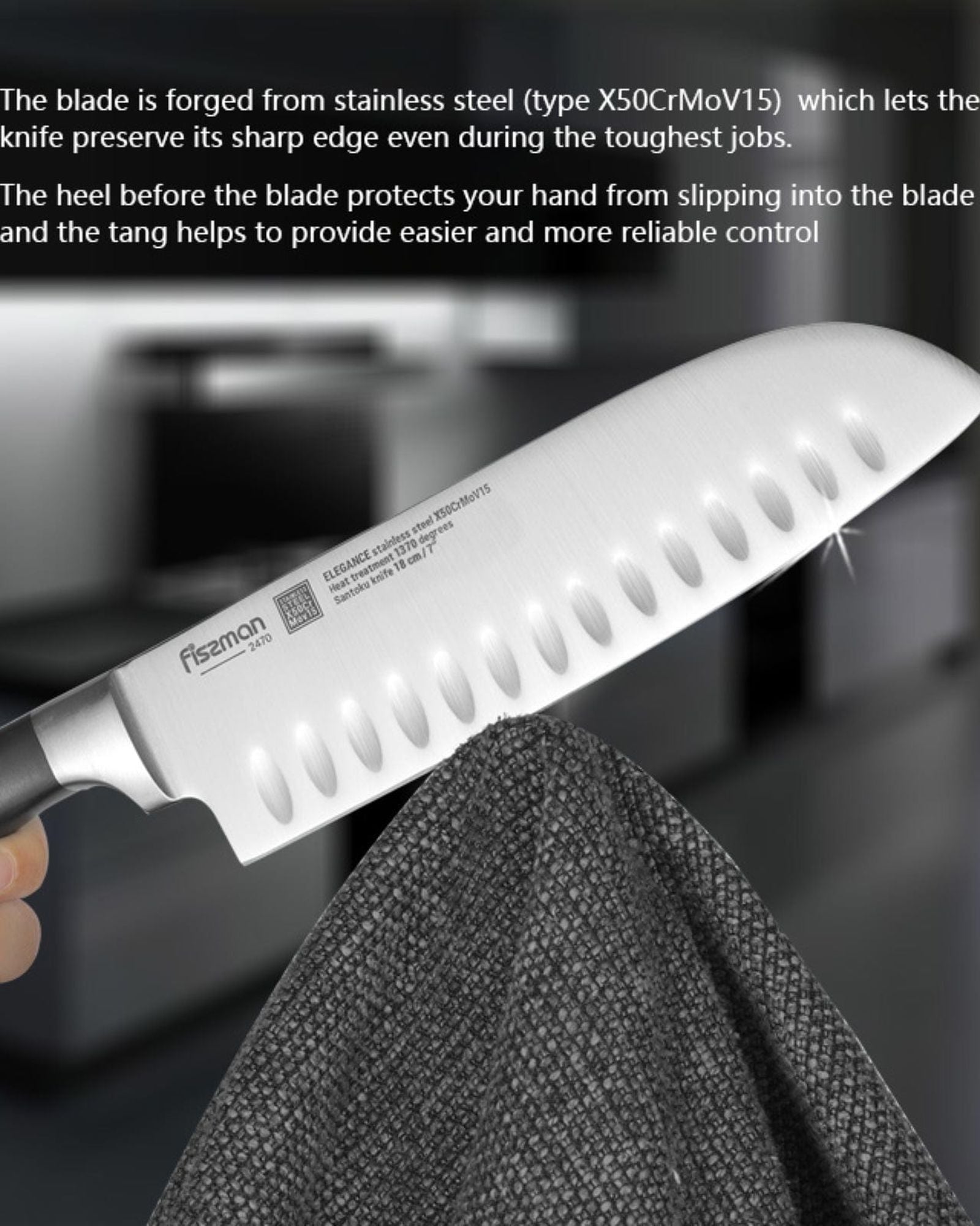 Fissman Santoku Knife Elegance Black 7inch