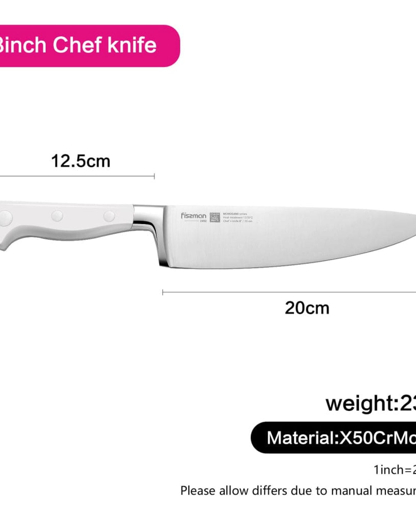 Fissman Chef's Knife Stainless Steel Monogami Series White/Silver 8inch