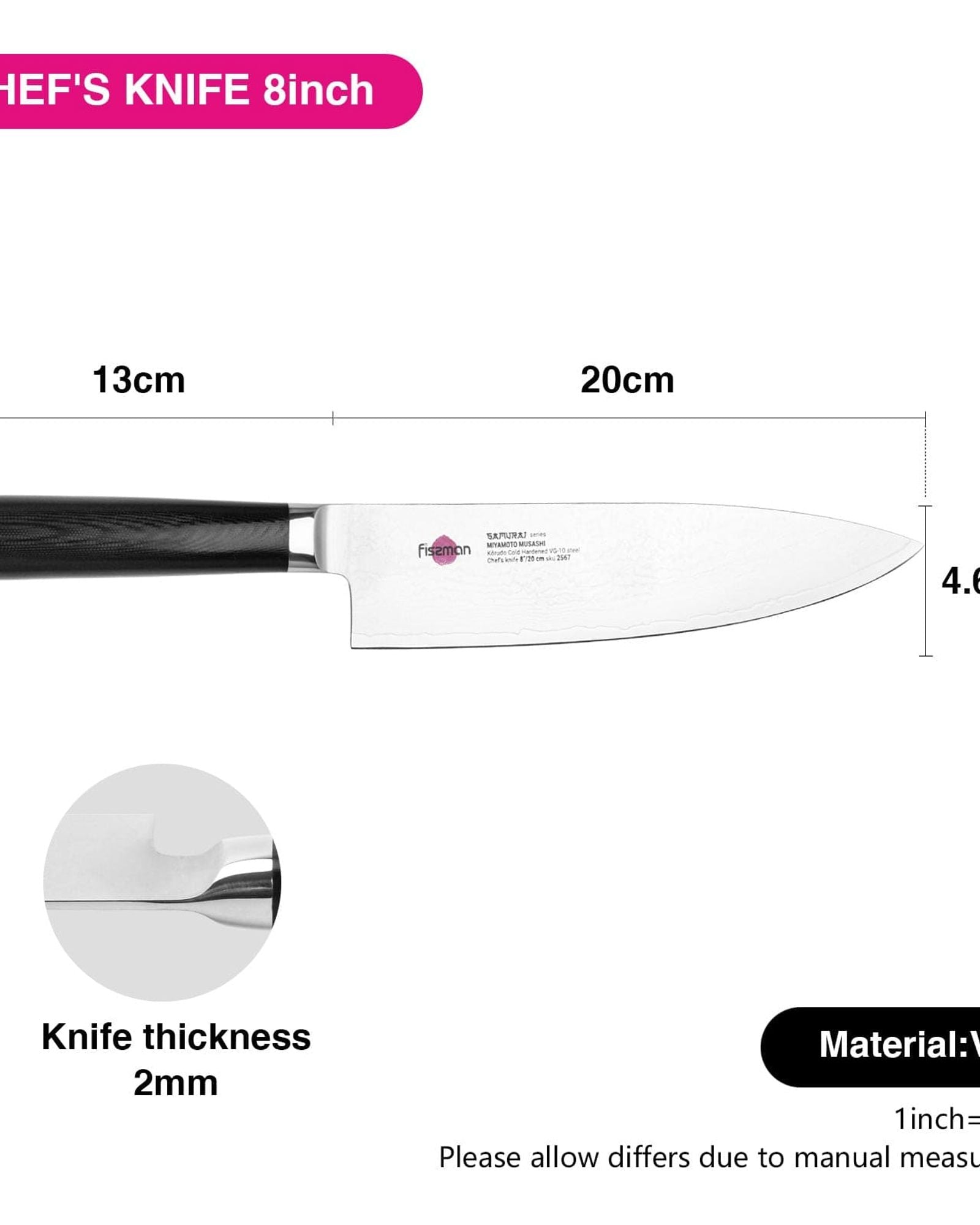 Fissman 8" Chef's Knife SAMURAI MUSASHI 20 Cm (Steel DAMASCUS)