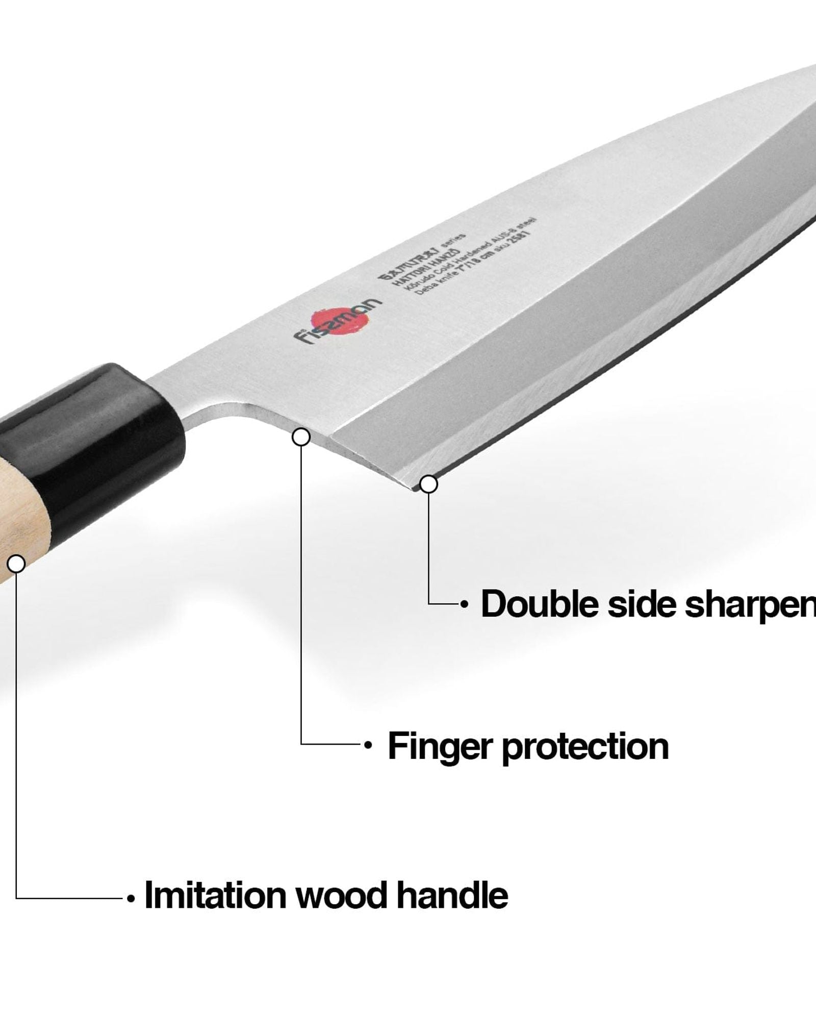 Fissman 7" Deba Knife SAMURAI HANZO 18 Cm(steel AUS-8)