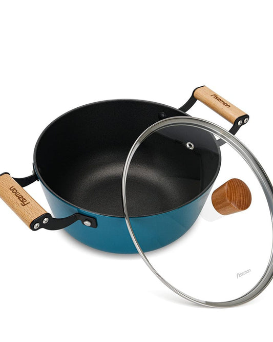 Fissman Stockpot Seagreen Series Series With Glass Lid Enamelled Lightweight Cast Iron With Non-Stick Coating 28x12cm/6LTR