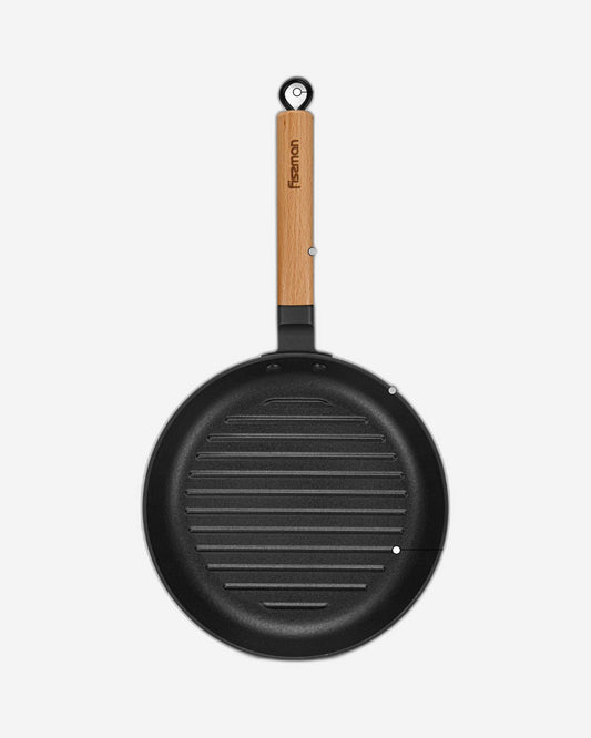 Fissman Grill Pan 24x3.5cm With Wooden Handle (Enamel Cast Iron)