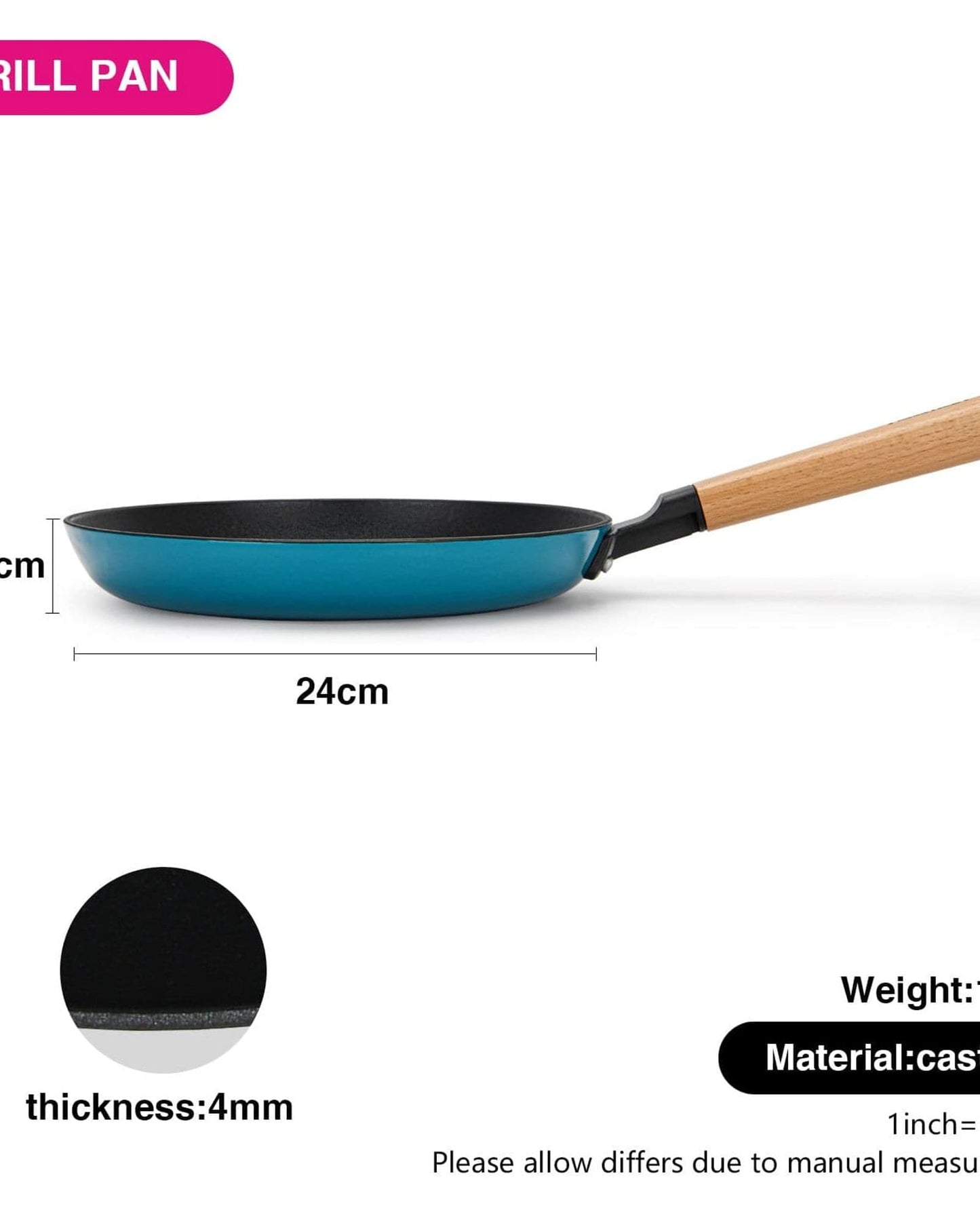 Fissman Grill Pan Cast Iron Wooden 24cm