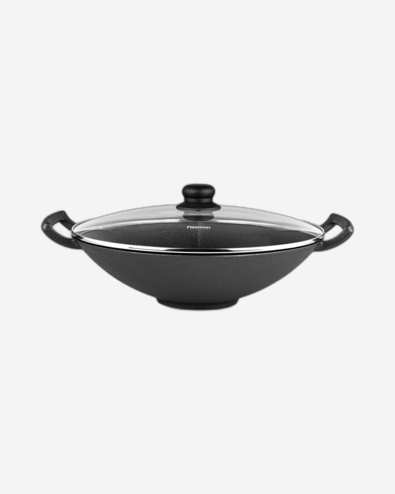 Fissman Wok With Glass Lid Cast Iron 35x10.4cm/4.85LTR Black/Clear