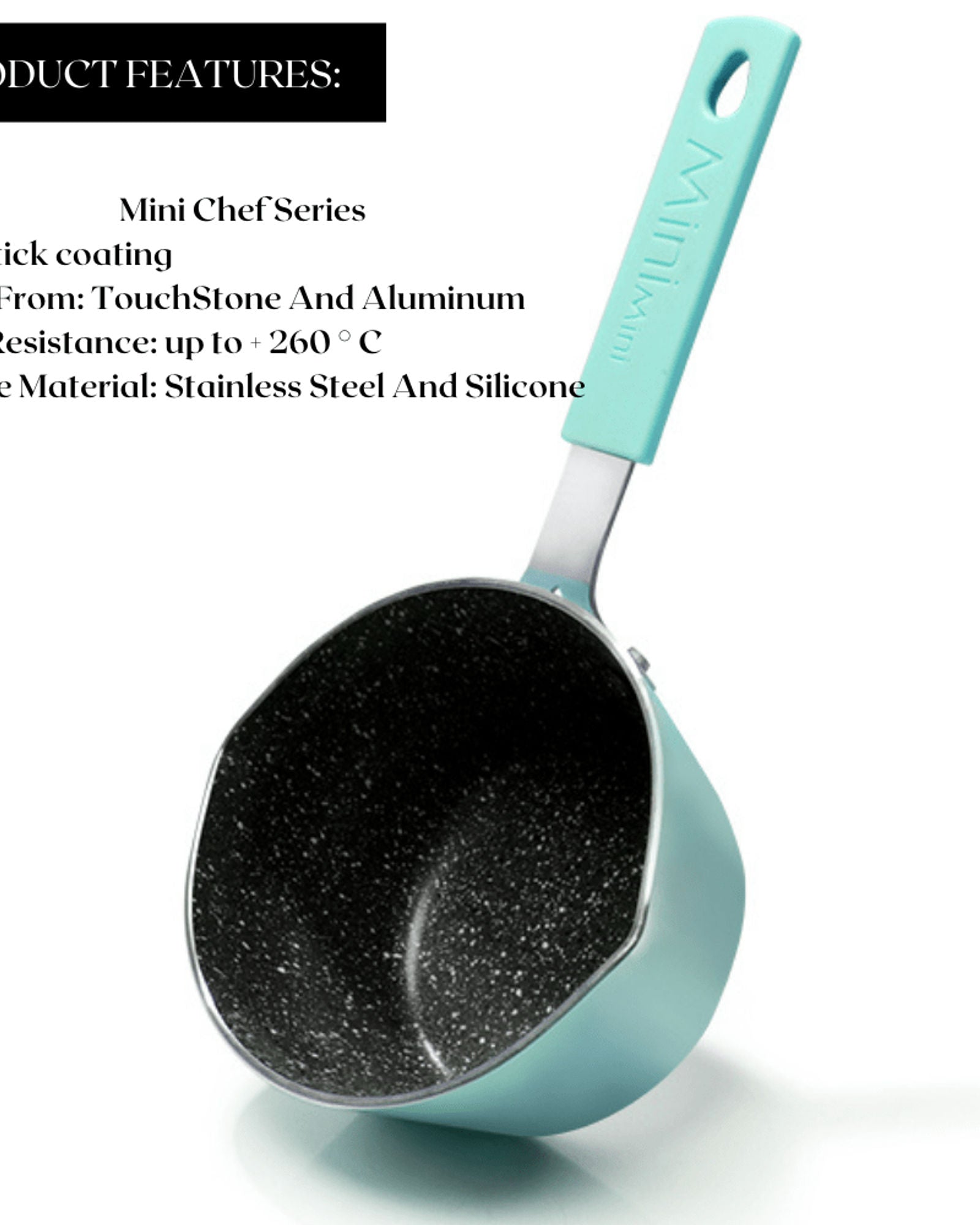 Fissman Sauce Pan Mini Chef With Aluminum Non Stick Touch Stone Coating Black/Mint 12x7cm/0.7Liters