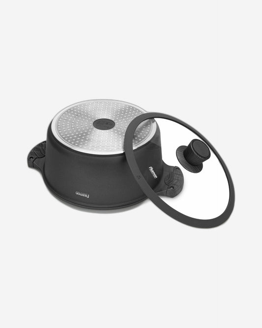 Fissman Aluminium Prestige Series Non-Stick Casserole With Lid 6.2 Ltr Black/Clear 28x12.5cm