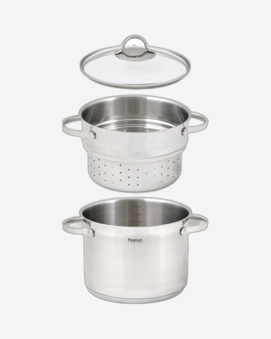 Fissman Stainless Steel Gabriela Casserole With Lid And Steamer Insert Silver 145millimeter