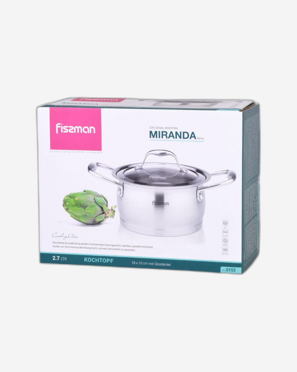 Fissman Stainless Steel Casserole with Glass Lid Silver 18x10cm