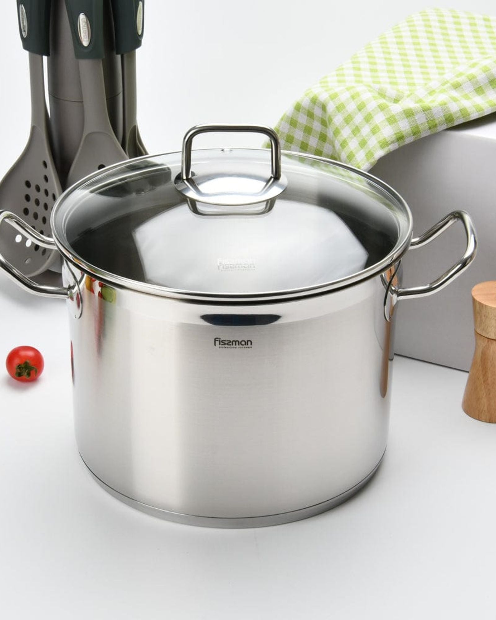 Fissman Stockpot With Glass Lid Tahara Series Stainless Steel Silver/Clear 24x18cm/8.1Liters